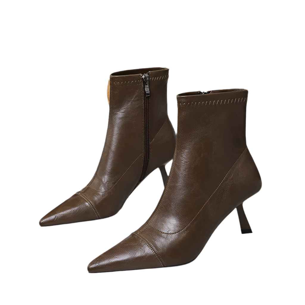Skinny Boots Women Retro Soft Leather Stiletto Pointed Toe Ankle Boots Booties