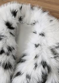 Autumn Faux Fur Fur Coat Black White Spots Leopard Print Collared Furry Coat