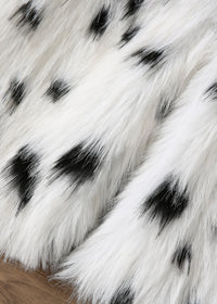 Autumn Faux Fur Fur Coat Black White Spots Leopard Print Collared Furry Coat