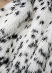 Autumn Faux Fur Fur Coat Black White Spots Leopard Print Collared Furry Coat