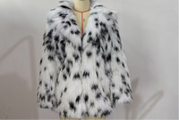 Autumn Faux Fur Fur Coat Black White Spots Leopard Print Collared Furry Coat