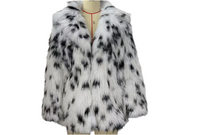 Autumn Faux Fur Fur Coat Black White Spots Leopard Print Collared Furry Coat
