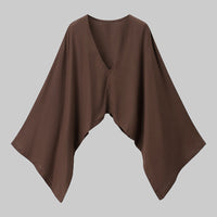 Women Clothing Casual Loose Fitting V neck Long Sleeves Short Shirt Top - Modestly Vogue 