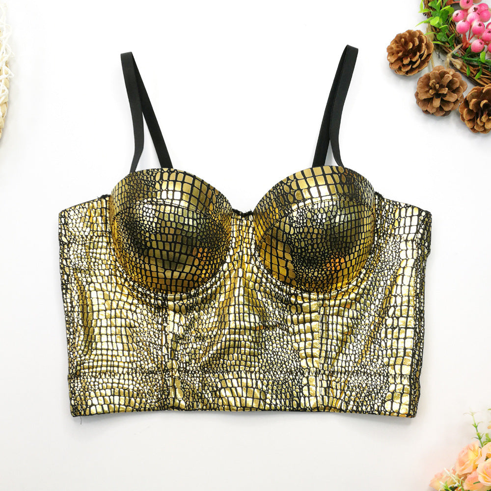 Flash Snake Pattern Bronzing Tube Top Female Wild Fashion Slim Fit Small Sling Nightclub Disco sexy Top Boning Corset Boning Corset Corset - Modestly Vogue 