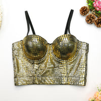 Flash Snake Pattern Bronzing Tube Top Female Wild Fashion Slim Fit Small Sling Nightclub Disco sexy Top Boning Corset Boning Corset Corset - Modestly Vogue 