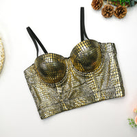 Flash Snake Pattern Bronzing Tube Top Female Wild Fashion Slim Fit Small Sling Nightclub Disco sexy Top Boning Corset Boning Corset Corset - Modestly Vogue 