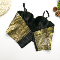Flash Snake Pattern Bronzing Tube Top Female Wild Fashion Slim Fit Small Sling Nightclub Disco sexy Top Boning Corset Boning Corset Corset - Modestly Vogue 