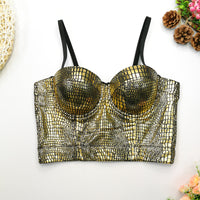 Flash Snake Pattern Bronzing Tube Top Female Wild Fashion Slim Fit Small Sling Nightclub Disco sexy Top Boning Corset Boning Corset Corset - Modestly Vogue 