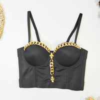 Metal Skull Strap Vest Outer Wear Sexy Boning Corset Top Dark Nightclub Elf Beaded Tube Top - Modestly Vogue 