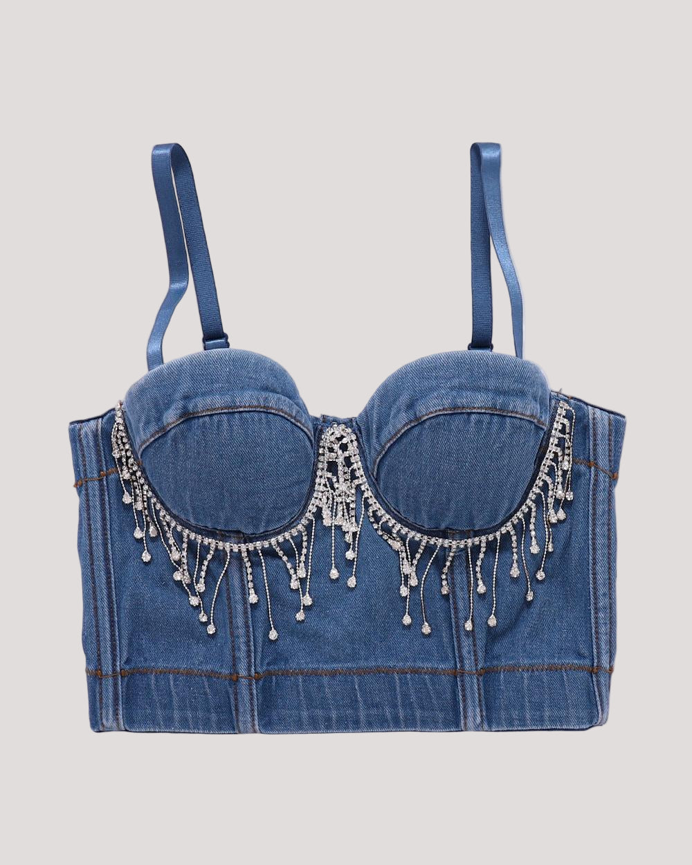 Denim Beaded Tassel Corset Tube Top – Padded & Fitted - Modestly Vogue 