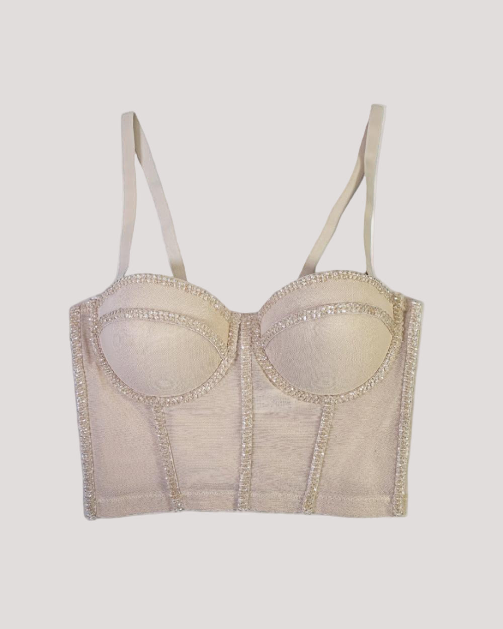 Sexy Beaded Mesh Bra Outer Wear Body Shaping Boning Corset Strap Crystal Tube Top - Modestly Vogue 