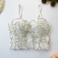 Diamond Embedded Wave Lace Sling with Steel Ring Boning Corset Waist Top Western Ruffle Ruffle Backless Tube Top Organza - Modestly Vogue 