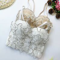 Diamond Embedded Wave Lace Sling with Steel Ring Boning Corset Waist Top Western Ruffle Ruffle Backless Tube Top Organza - Modestly Vogue 