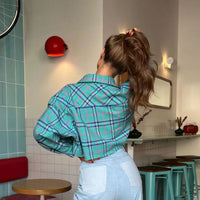 Street Retro Plaid Two-Piece Set | Tube Top & Cropped Shacket - Modestly Vogue 