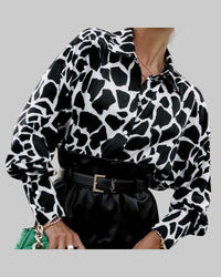 Shirt Loose Spring Autumn Print Single Breasted Cardigan Lantern Long Sleeve Shirt for Women - Modestly Vogue 