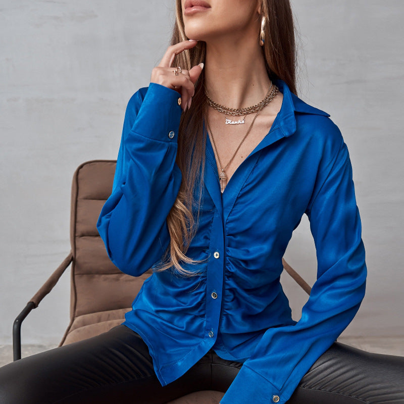 Shirt Solid Color Long Sleeve Spring Autumn Elegant Cardigan Elegant Shirt Women - Modestly Vogue 