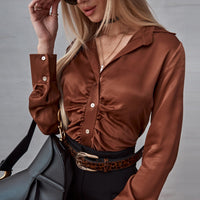 Shirt Solid Color Long Sleeve Spring Autumn Elegant Cardigan Elegant Shirt Women - Modestly Vogue 