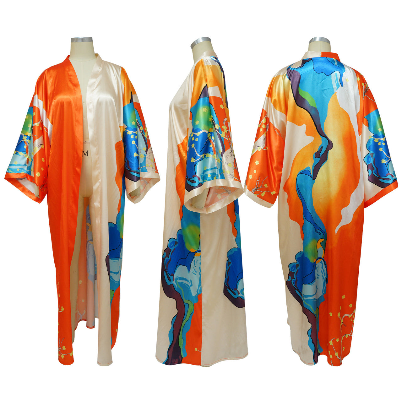 Artificial Silk Multi-Print Casual Kimono Coat – Stylish Women’s Outerwear - Modestly Vogue 