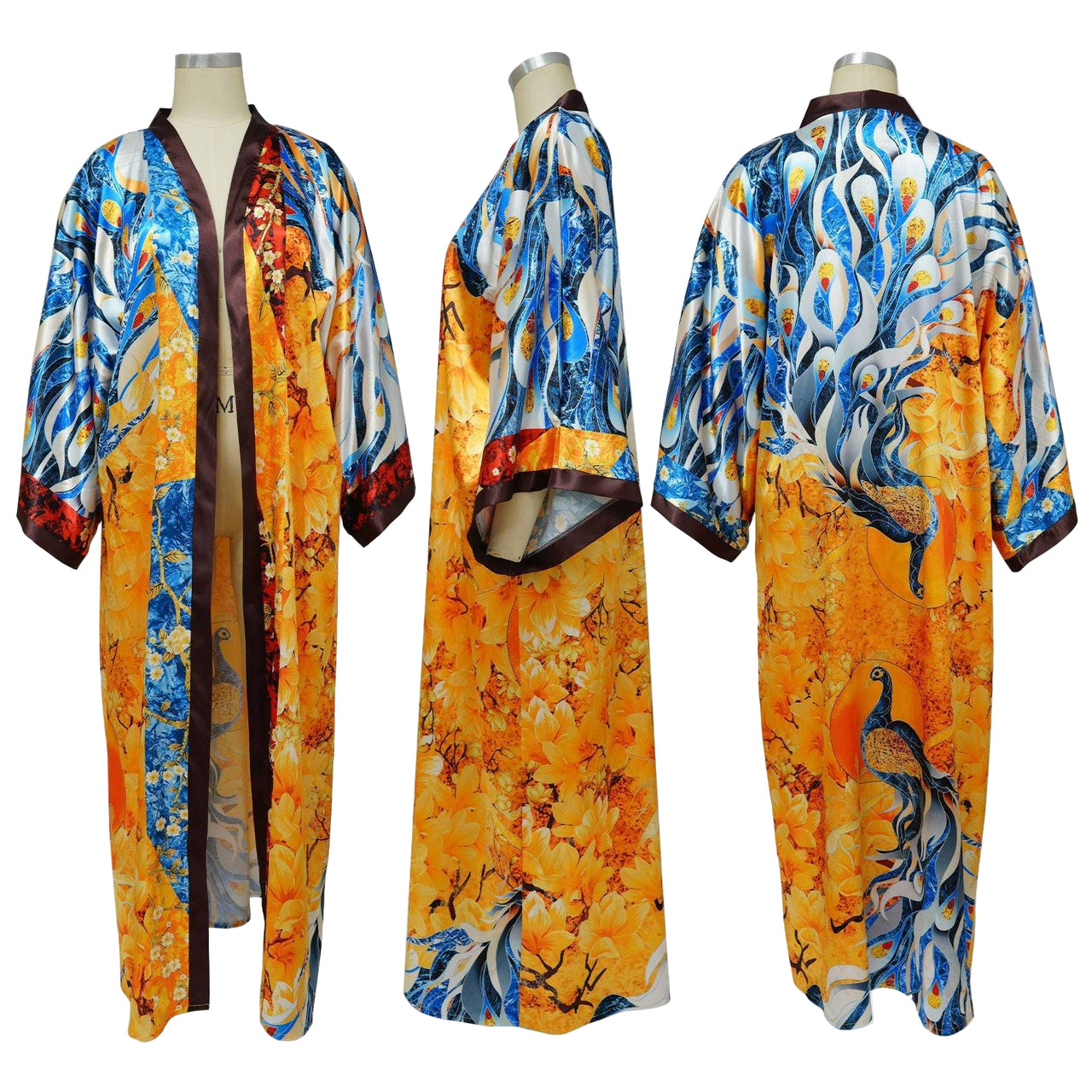 Artificial Silk Multi-Print Casual Kimono Coat – Stylish Women’s Outerwear - Modestly Vogue 