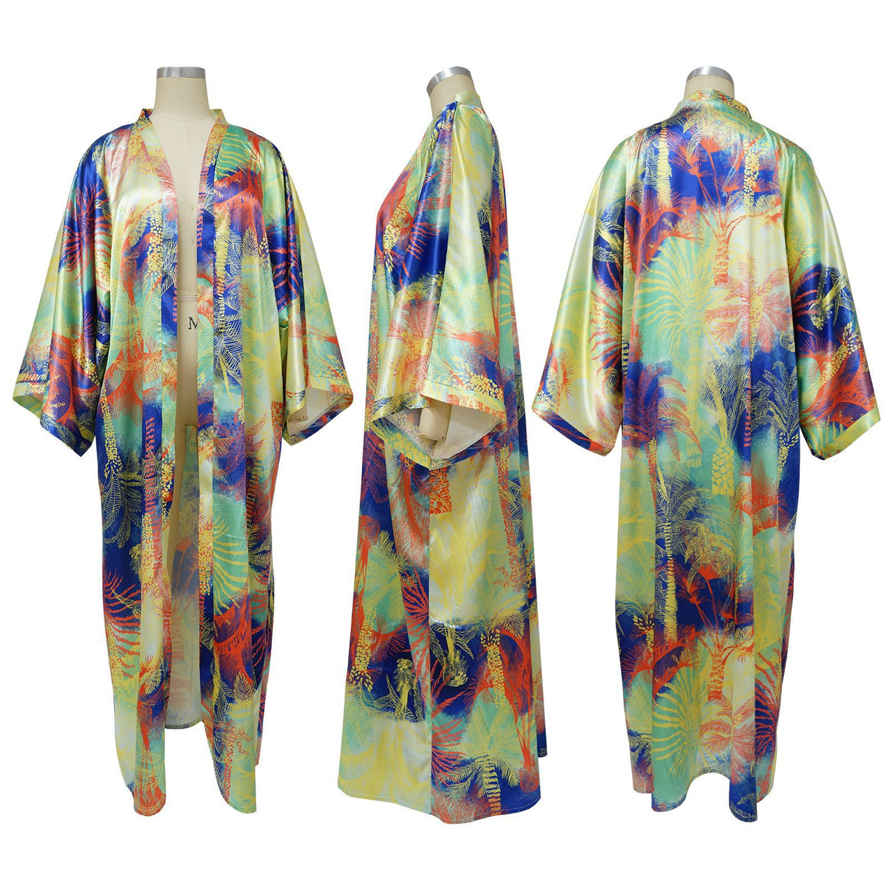 Artificial Silk Multi-Print Casual Kimono Coat – Stylish Women’s Outerwear - Modestly Vogue 