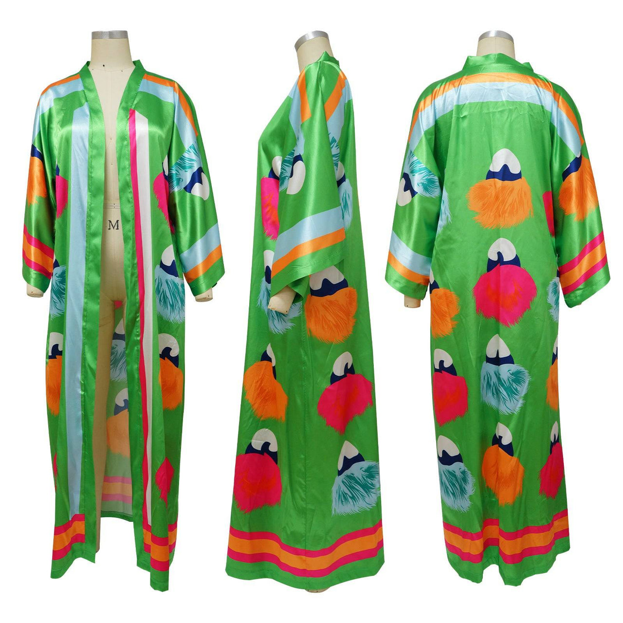 Artificial Silk Multi-Print Casual Kimono Coat – Stylish Women’s Outerwear - Modestly Vogue 