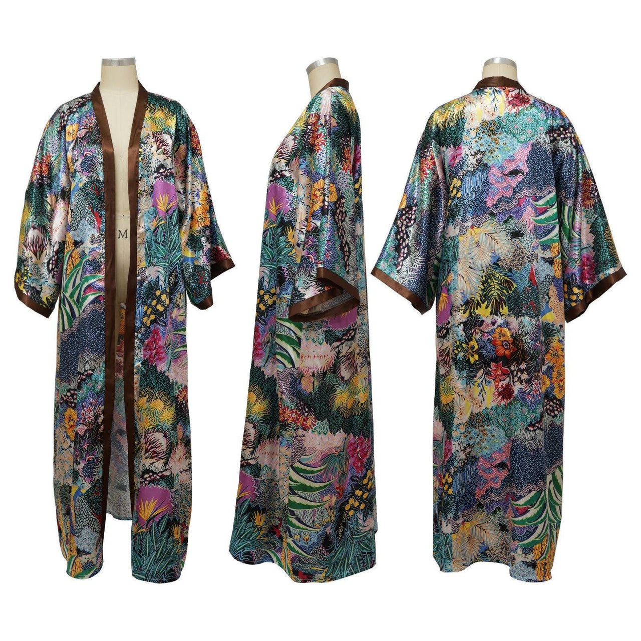 Artificial Silk Multi-Print Casual Kimono Coat – Stylish Women’s Outerwear - Modestly Vogue 