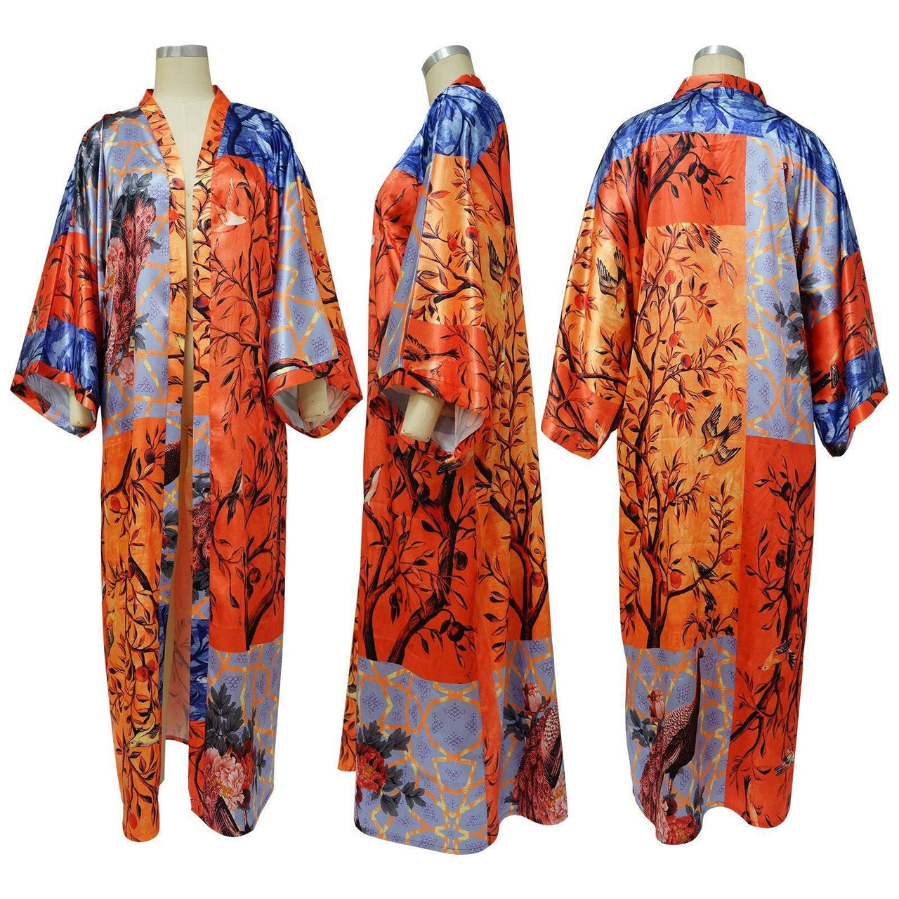 Artificial Silk Multi-Print Casual Kimono Coat – Stylish Women’s Outerwear - Modestly Vogue 
