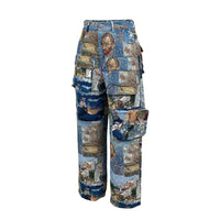 Women’s Jacquard Cargo Pants – Retro Casual Trousers with Pockets - Modestly Vogue 