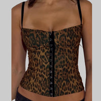 Sexy Women Ribbon Breasted Sleeveless Hollow Out Cutout Leopard Print Backless Slimming Strap Top - Modestly Vogue 