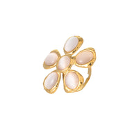 Vintage 18K Gold Stainless Steel High Grade Cat Eye Hammer Pattern Floral Earrings Eardrops