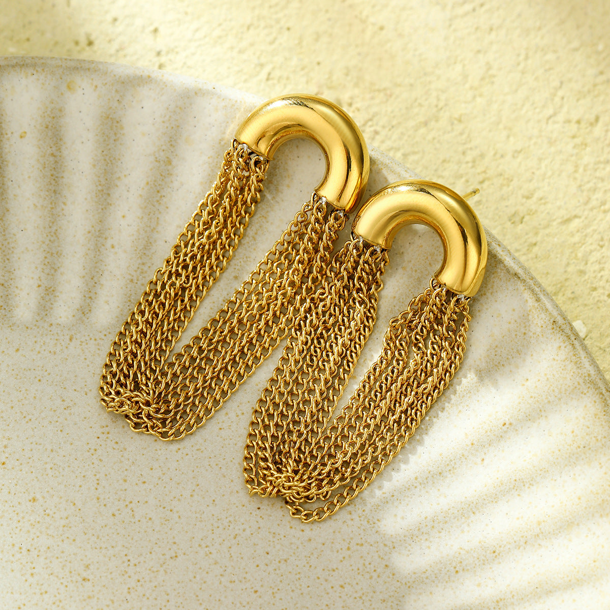 Simple Curved Chain Elegant Long Tassel Stainless Steel Studs C Type Design High-Grade Exquisite Titanium Steel Earrings