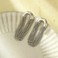 Simple Curved Chain Elegant Long Tassel Stainless Steel Studs C Type Design High-Grade Exquisite Titanium Steel Earrings