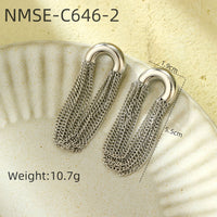 Simple Curved Chain Elegant Long Tassel Stainless Steel Studs C Type Design High-Grade Exquisite Titanium Steel Earrings