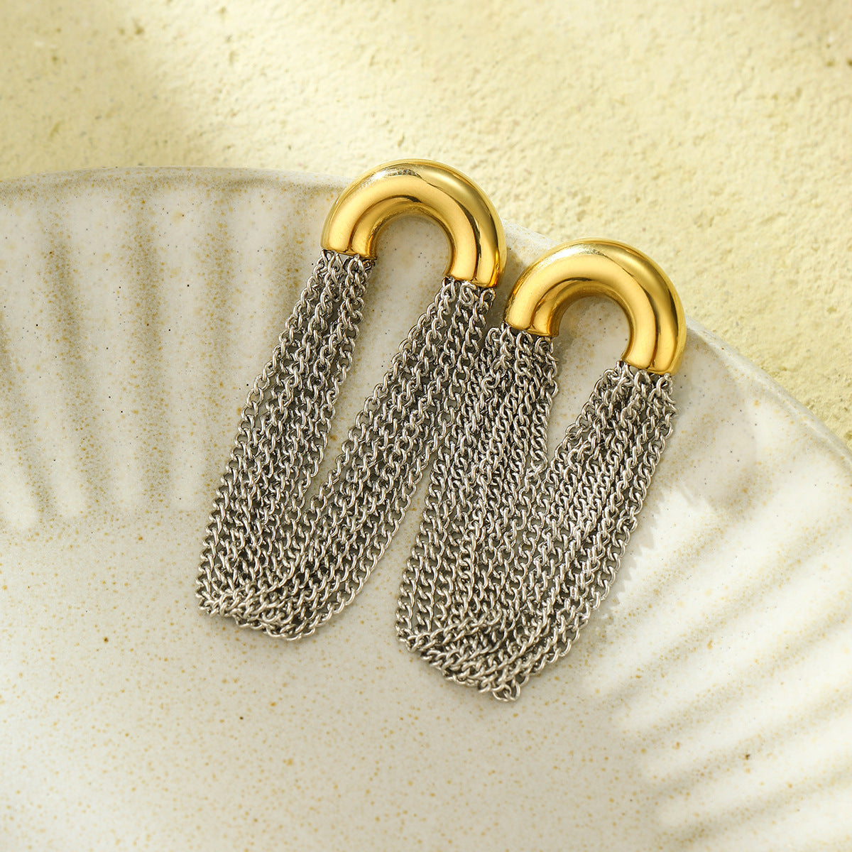 Simple Curved Chain Elegant Long Tassel Stainless Steel Studs C Type Design High-Grade Exquisite Titanium Steel Earrings