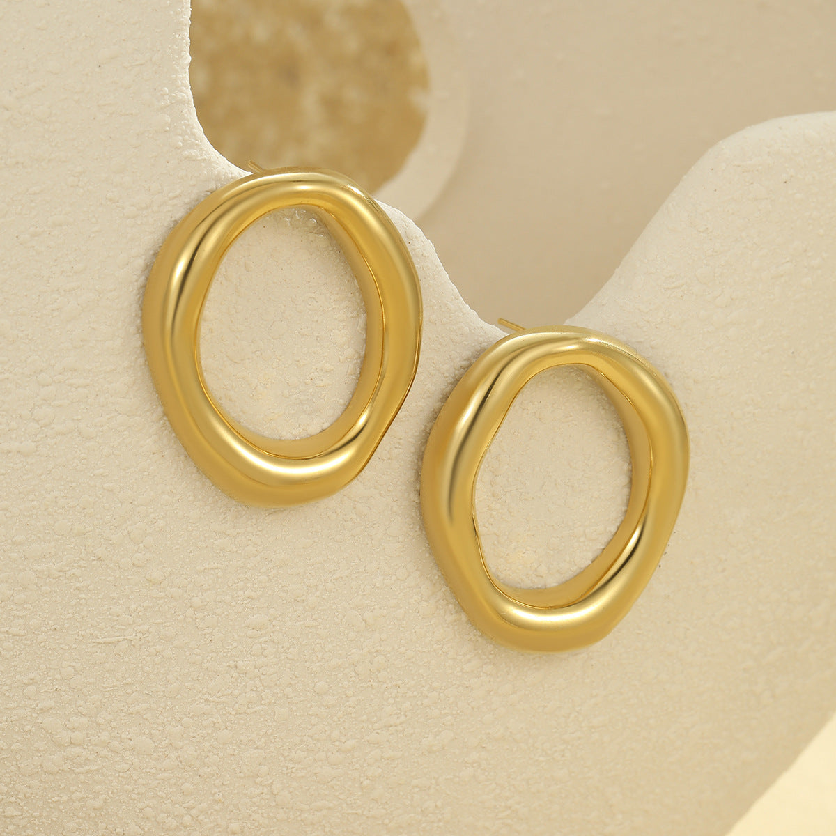 Catching Hollow Out Cutout Irregular Asymmetric Circles Stainless Steel Earrings Do Not Fade