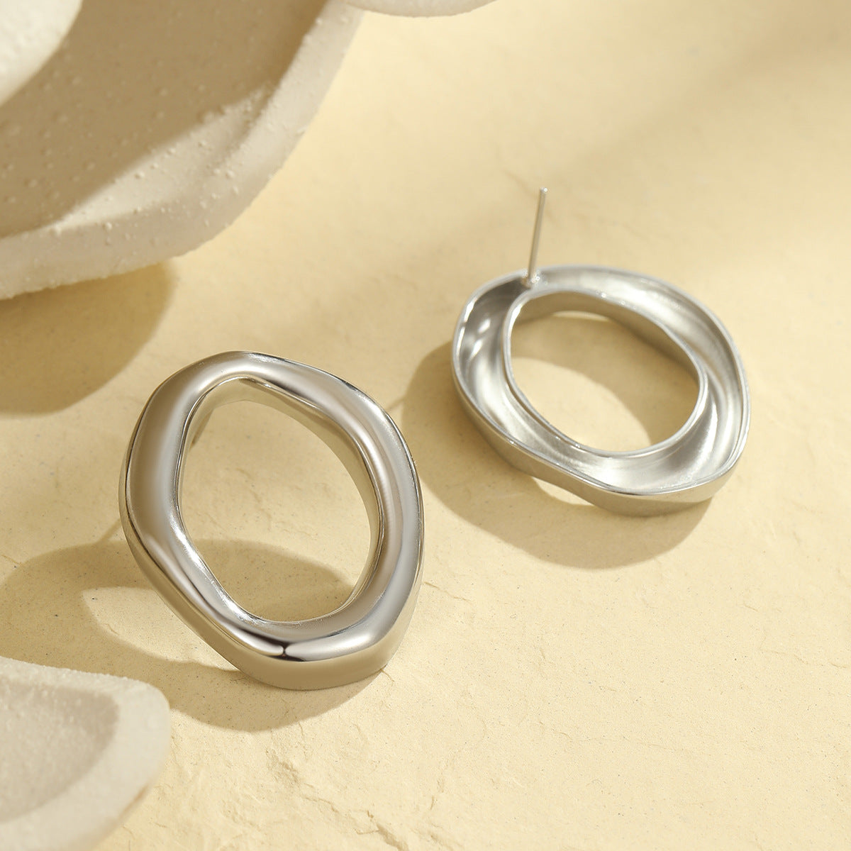 Catching Hollow Out Cutout Irregular Asymmetric Circles Stainless Steel Earrings Do Not Fade