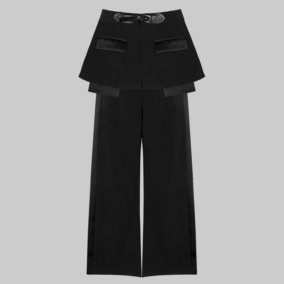 Women’s Two-Piece Set – Waist Belt Skirt & Wide-Leg Pants - Modestly Vogue 