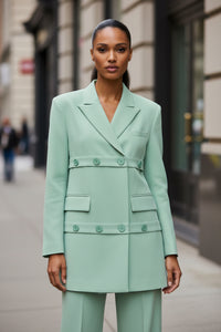 Green Mid Length Loose Blazer Jacket - Modestly Vogue 