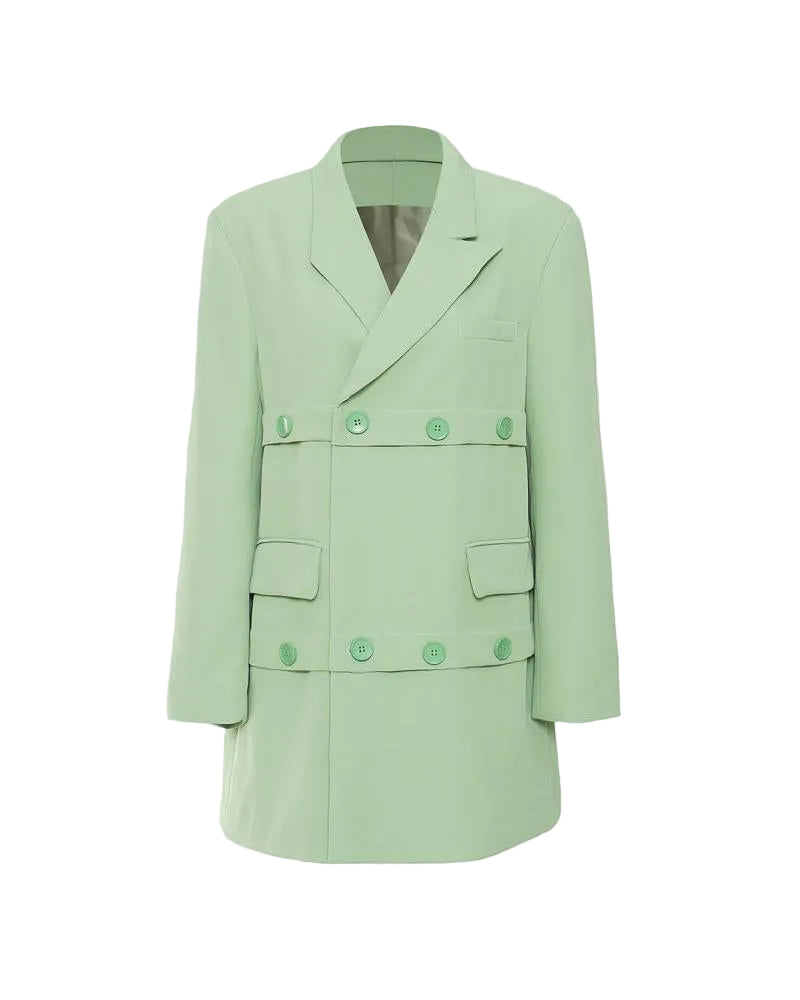 Green Mid Length Loose Blazer Jacket - Modestly Vogue 