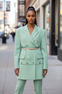 Green Mid Length Loose Blazer Jacket - Modestly Vogue 