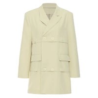Neutral Cut off Layered Mid Length Loose Blazer - Modestly Vogue 