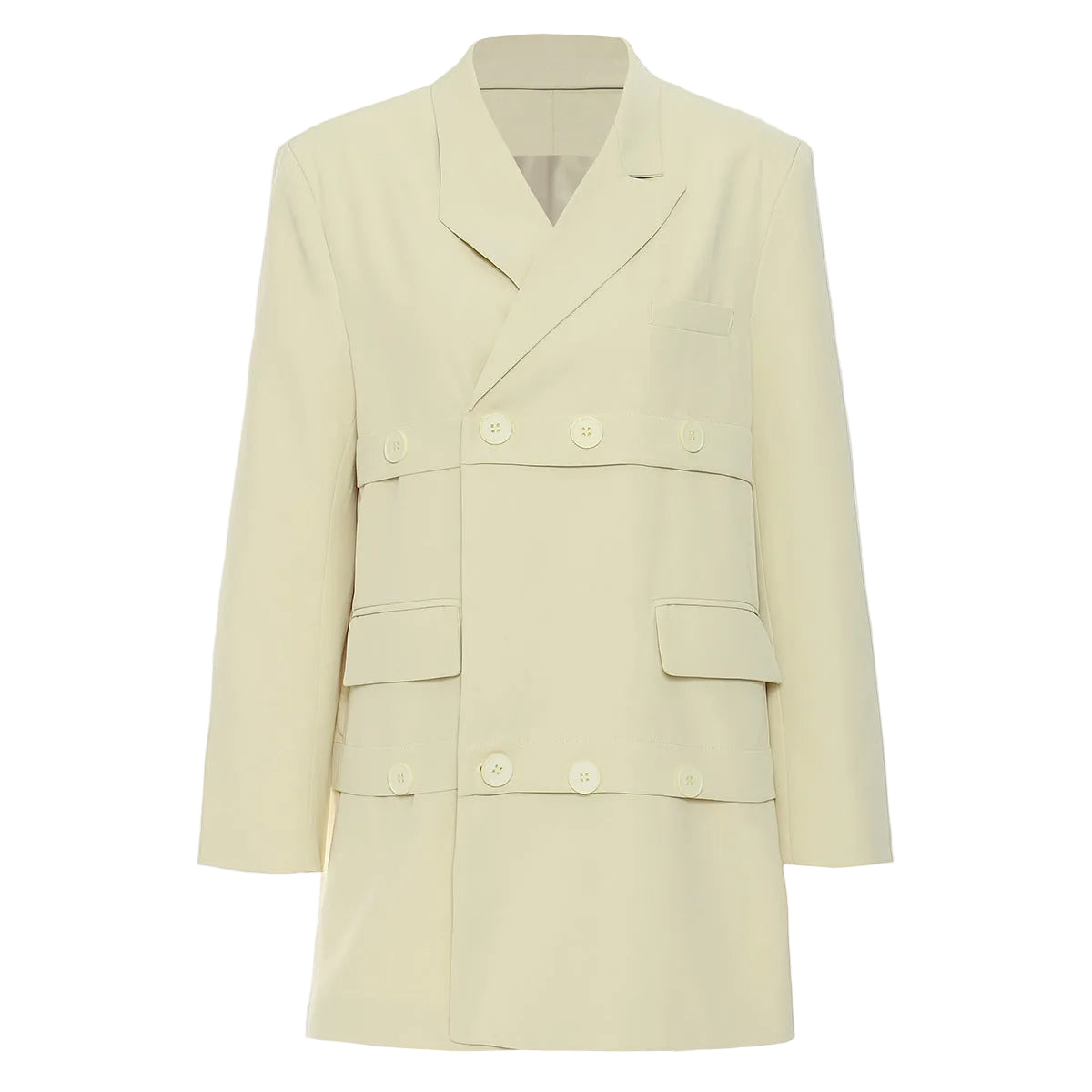 Neutral Cut off Layered Mid Length Loose Blazer - Modestly Vogue 
