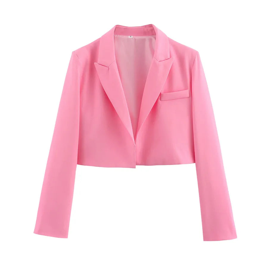 Cropped Suit Jacket Long Sleeve - Modestly Vogue 