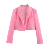 Cropped Suit Jacket Long Sleeve - Modestly Vogue 