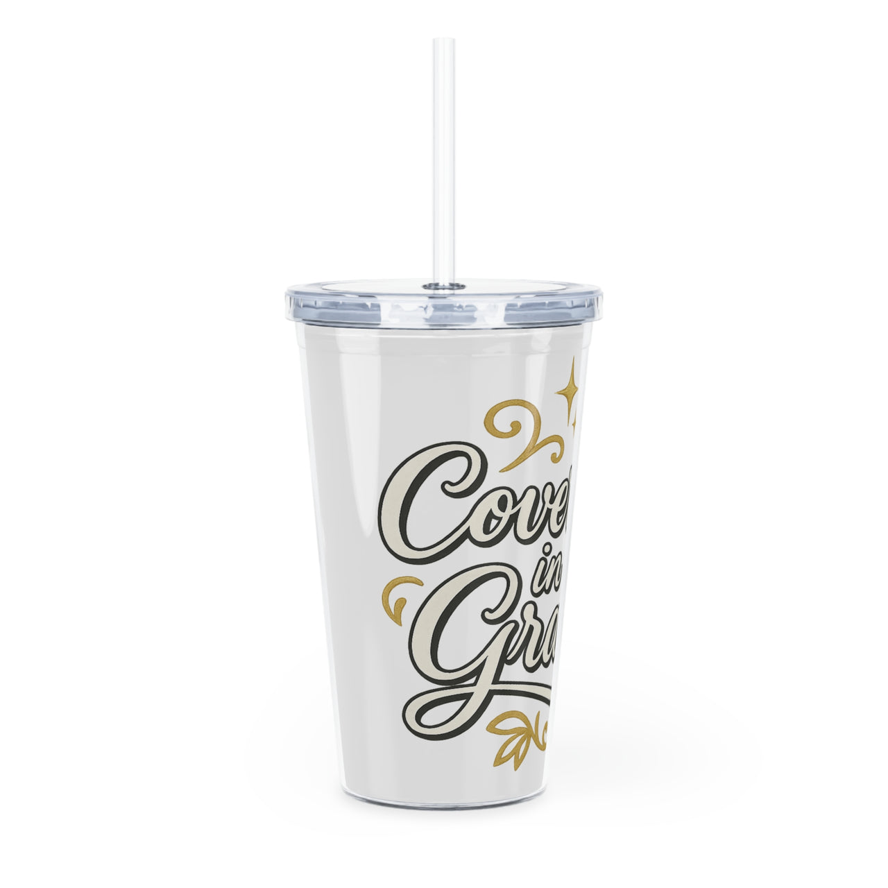 Covered in Grace Reusable Plastic Tumbler with Straw –20 oz. - Modestly Vogue 