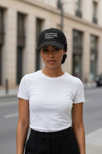 Black Denim Hat with Embroidery – Intentional Baseball Cap - Modestly Vogue 