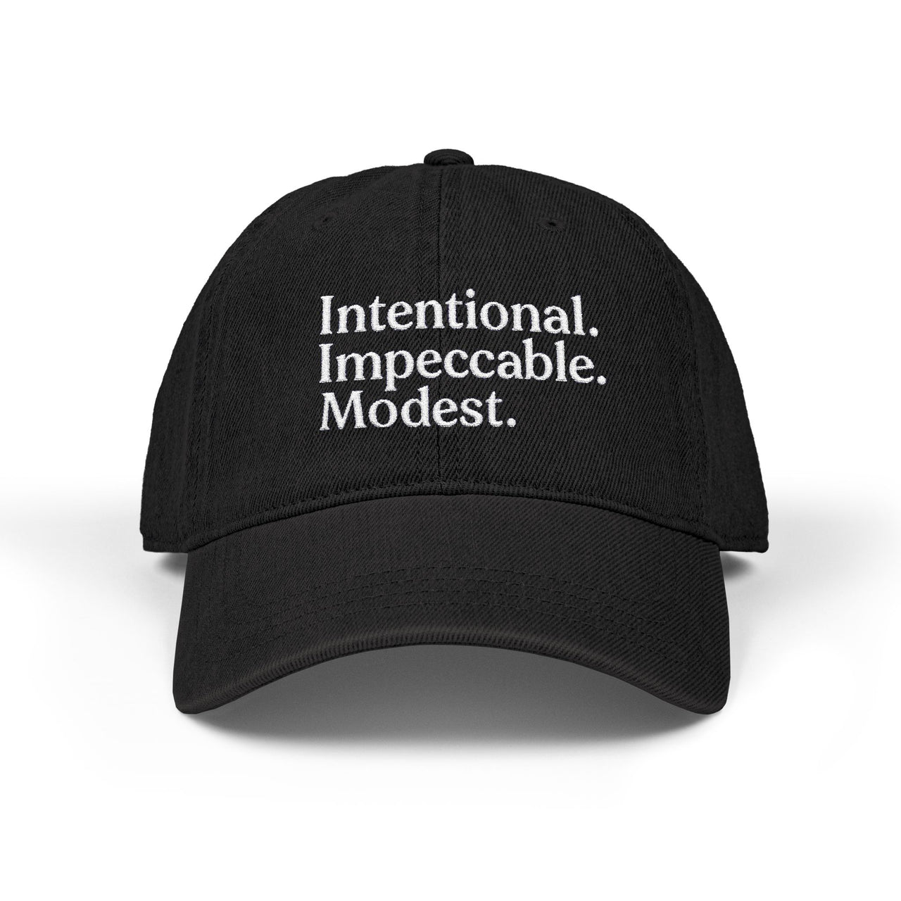 Black Denim Hat with Embroidery – Intentional Baseball Cap - Modestly Vogue 