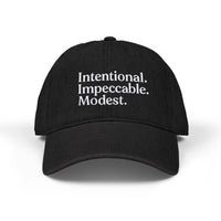 Black Denim Hat with Embroidery – Intentional Baseball Cap - Modestly Vogue 