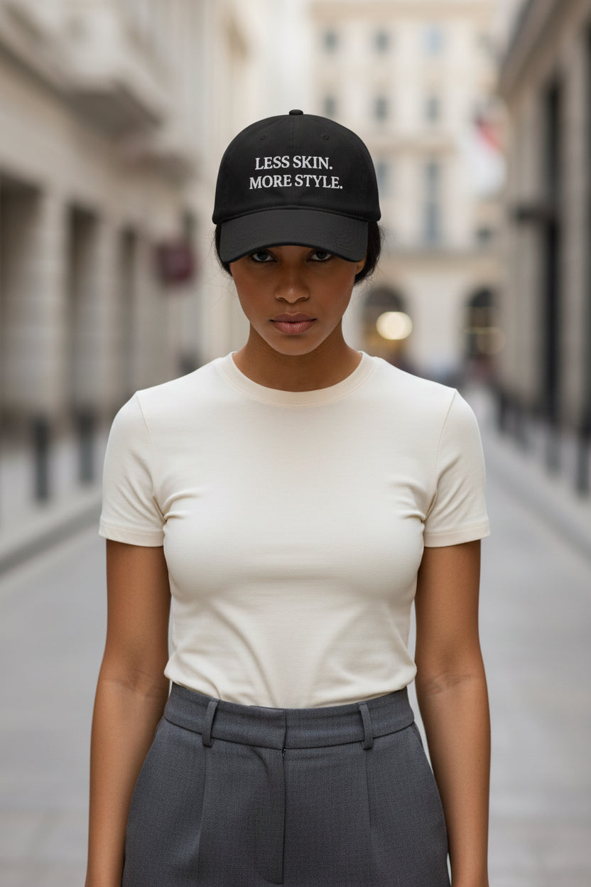 Less Skin More Style Denim Hat – Embroidered Modest Fashion - Modestly Vogue 
