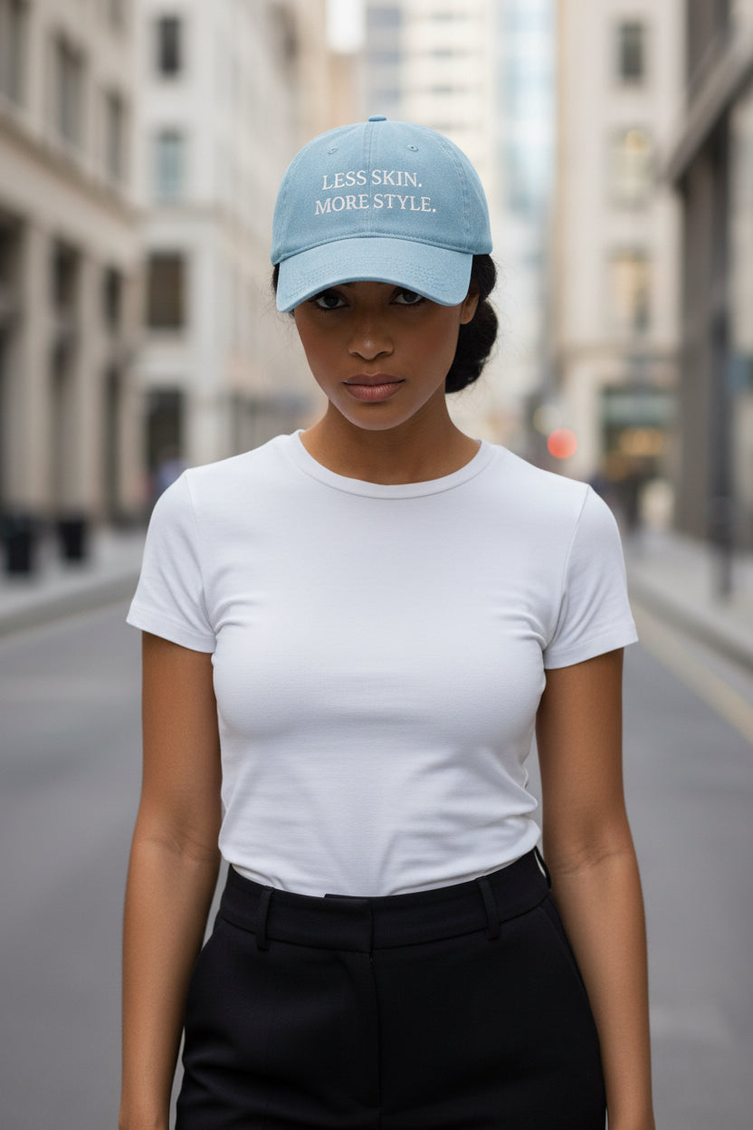 Less Skin More Style Denim Hat – Embroidered Modest Fashion - Modestly Vogue 
